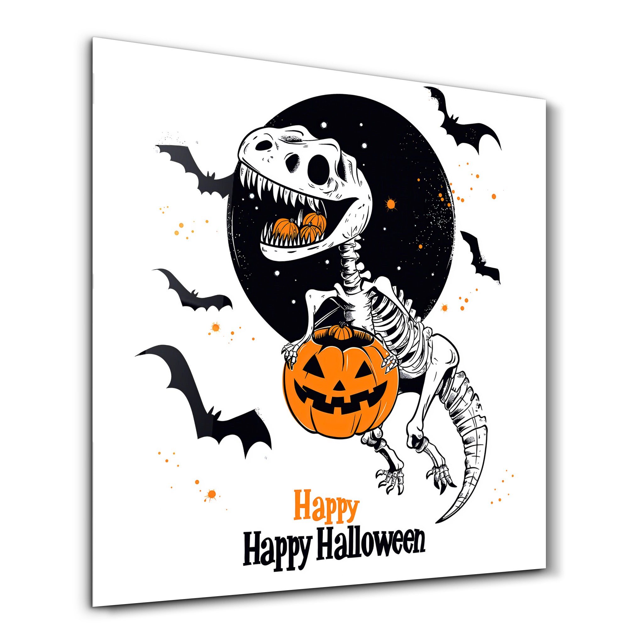 Dino Happy Halloween | Halloween Style Glass Wall Art - Artdesigna