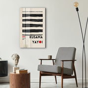 Glass wall art by Artdesigna featuring Yayoi Kusama-inspired minimal black lines Japanese pop art design.