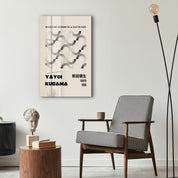 Glass wall art by Artdesigna featuring Yayoi Kusama's geometric monochrome Japanese pop art design.