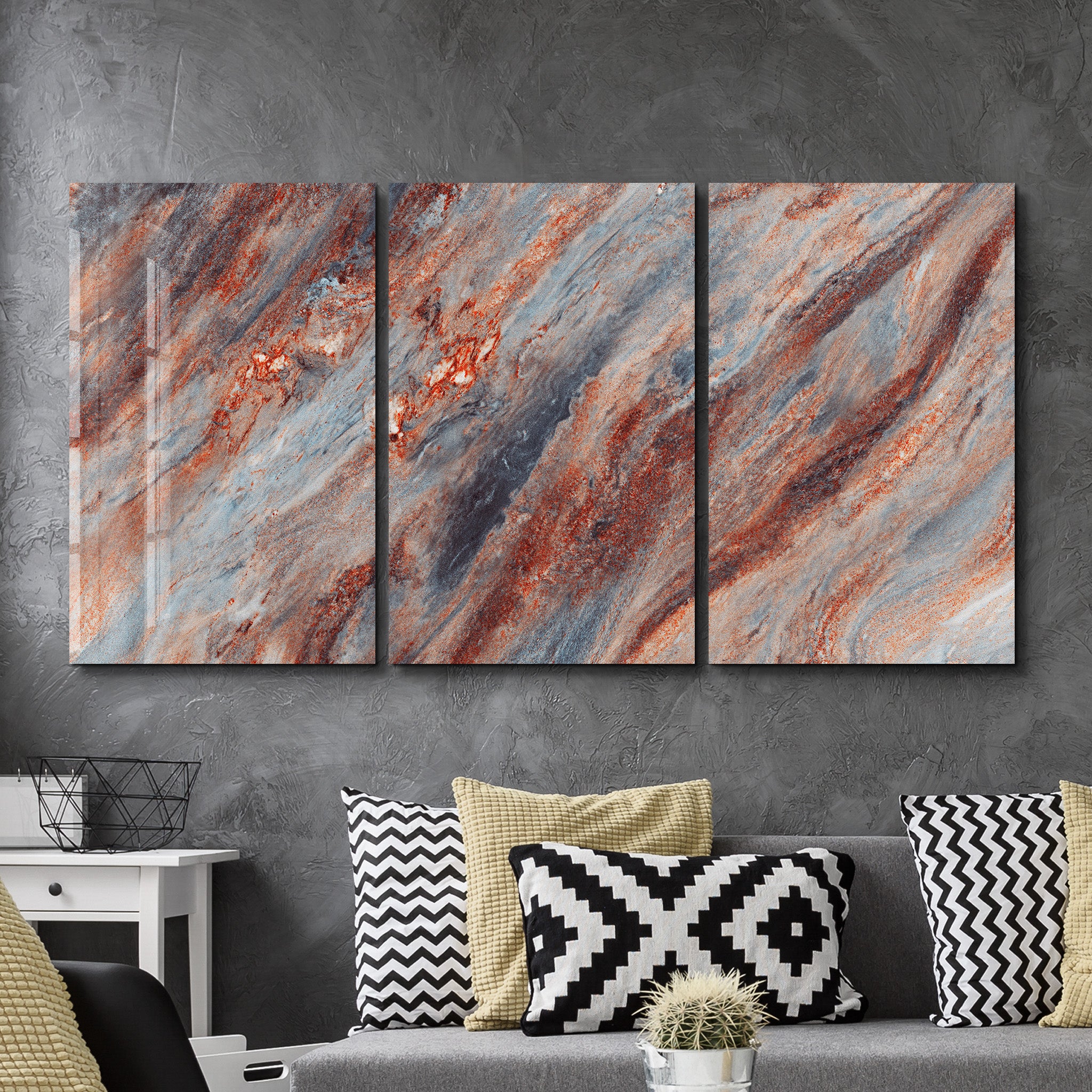 Ember Stone Abstract Trio | Glass Wall Art