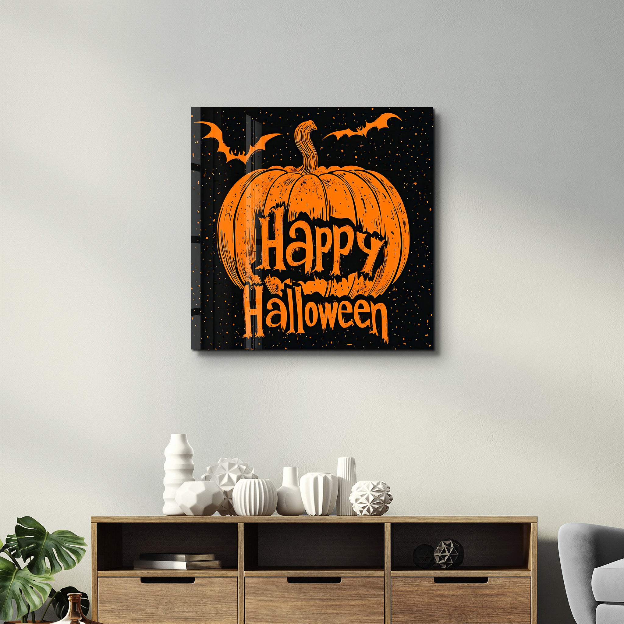 Happy Halloween 2 | Halloween Style Glass Wall Art - Artdesigna