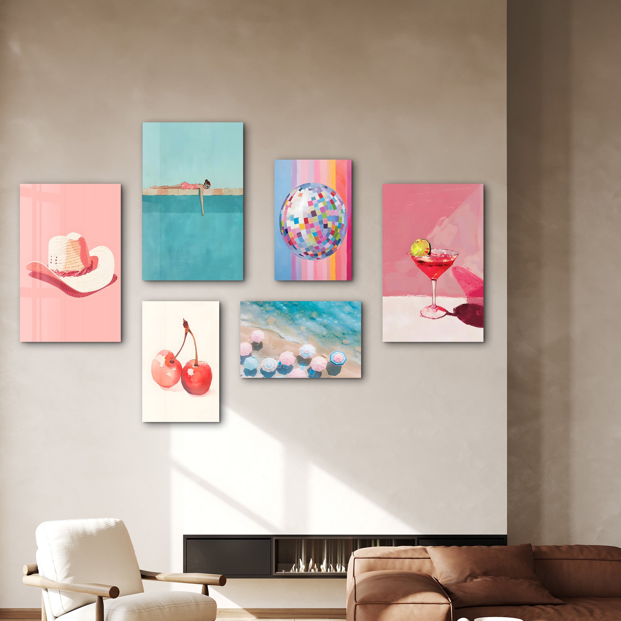 Summer Bliss & Retro Vibes Gallery Glass Wall Art Set - Artdesigna