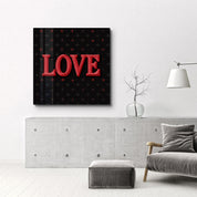 Glass wall art with "Midnight Love" typography in a luxe square design by Artdesigna, modern decorative glass wall decor.
