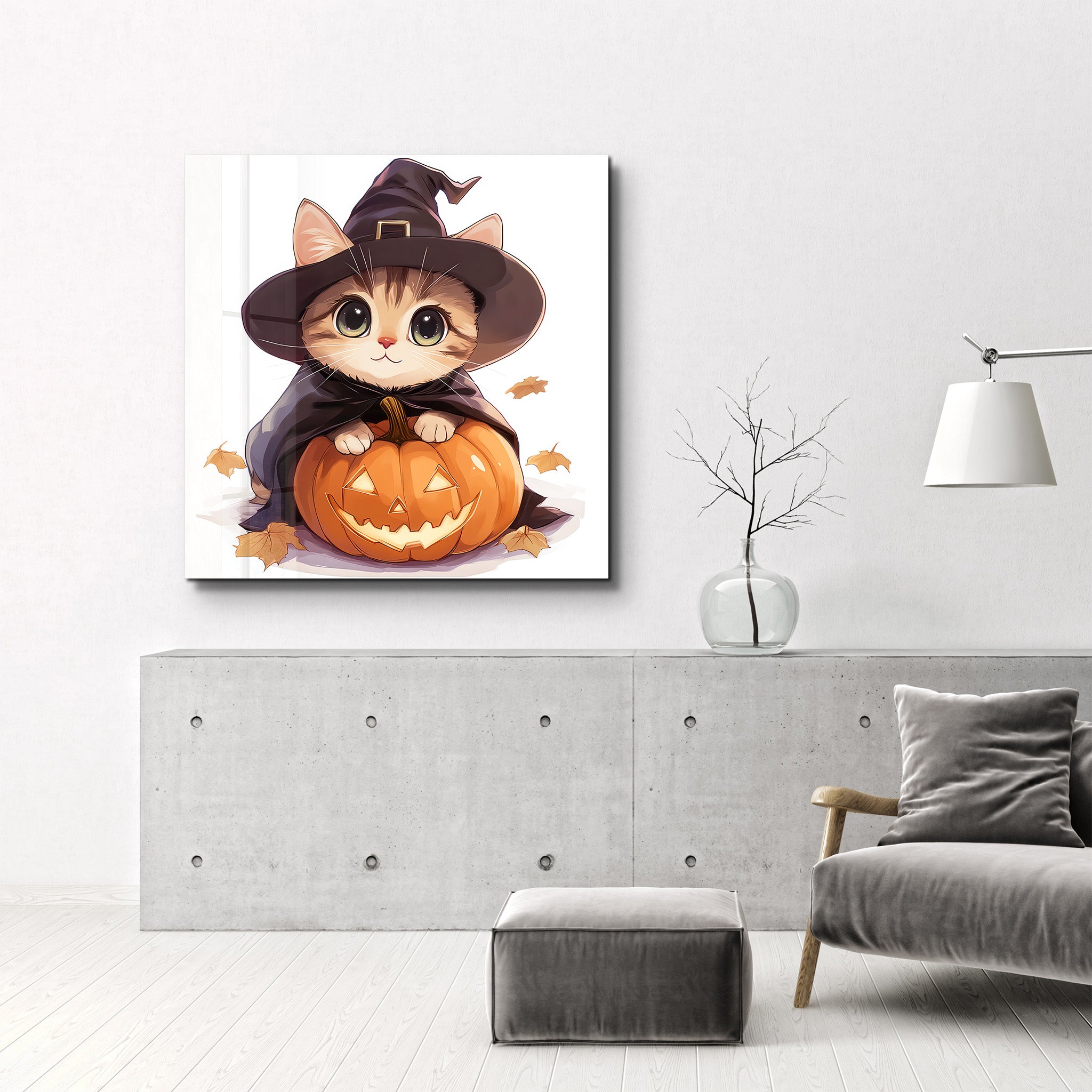 Kitten | Halloween Style Glass Wall Art - Artdesigna