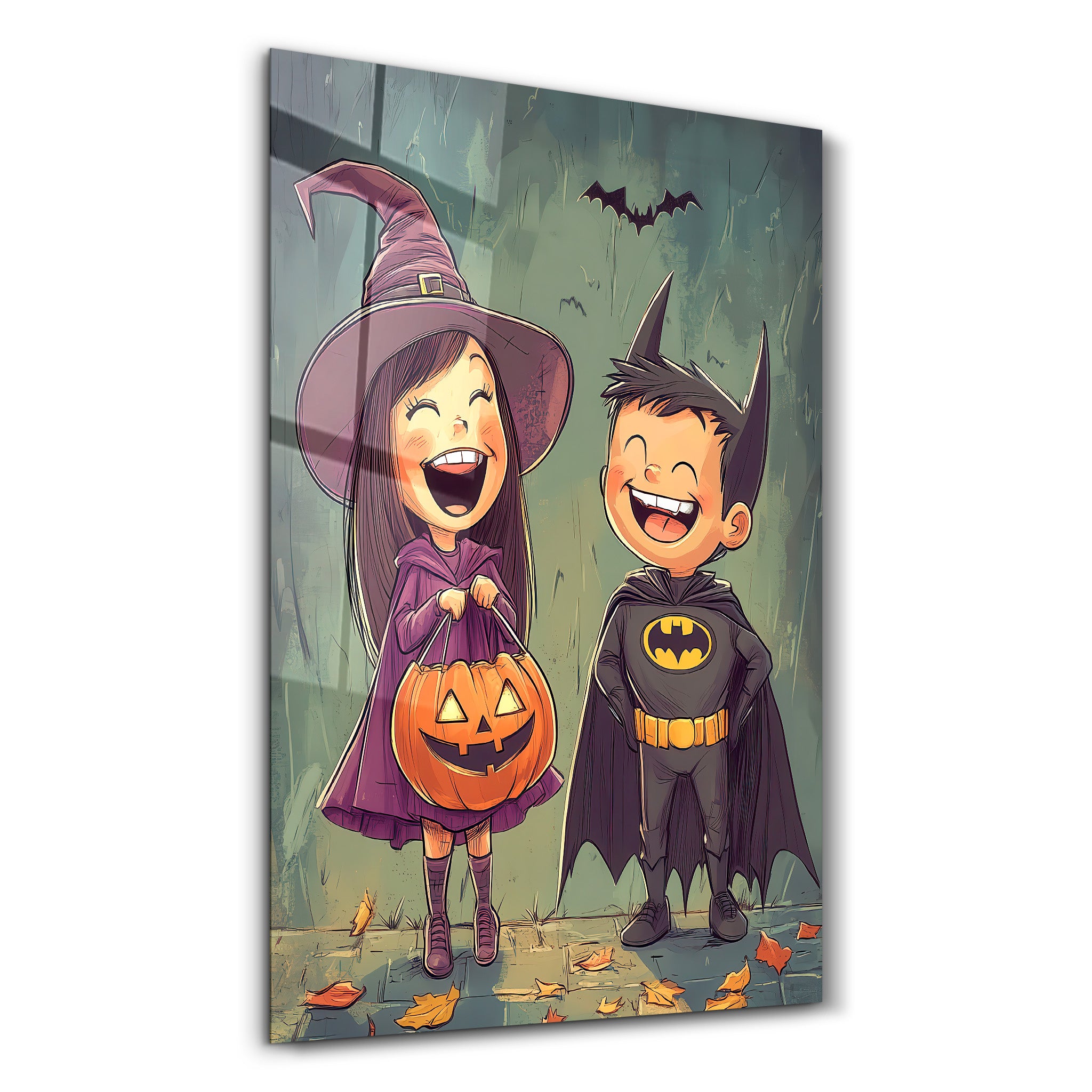 Trick-or-Treat Joy | Halloween Glass Wall Art - Artdesigna