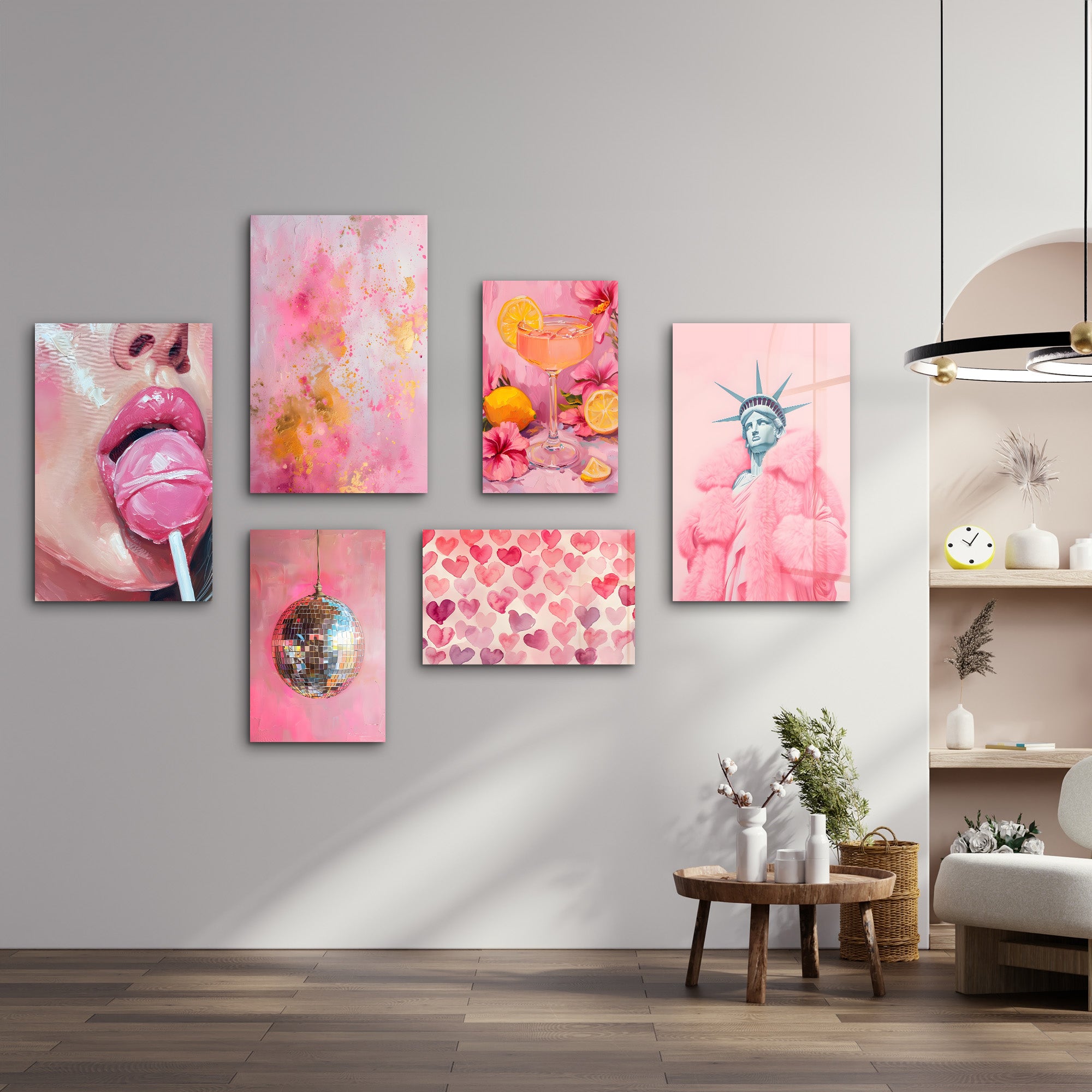 Blush Euphoria & Pop Culture Fusion Gallery Glass Wall Art Set - Artdesigna