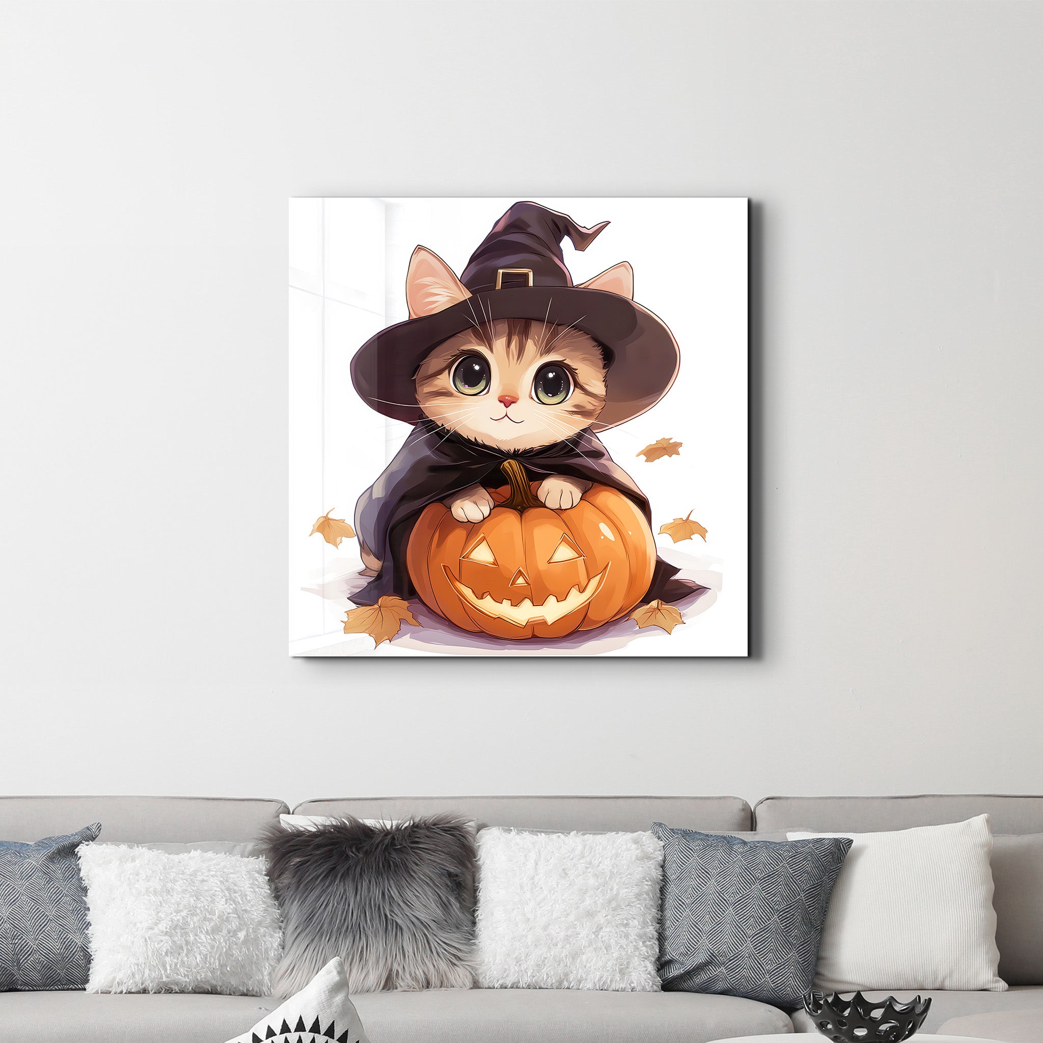 Kitten | Halloween Style Glass Wall Art - Artdesigna