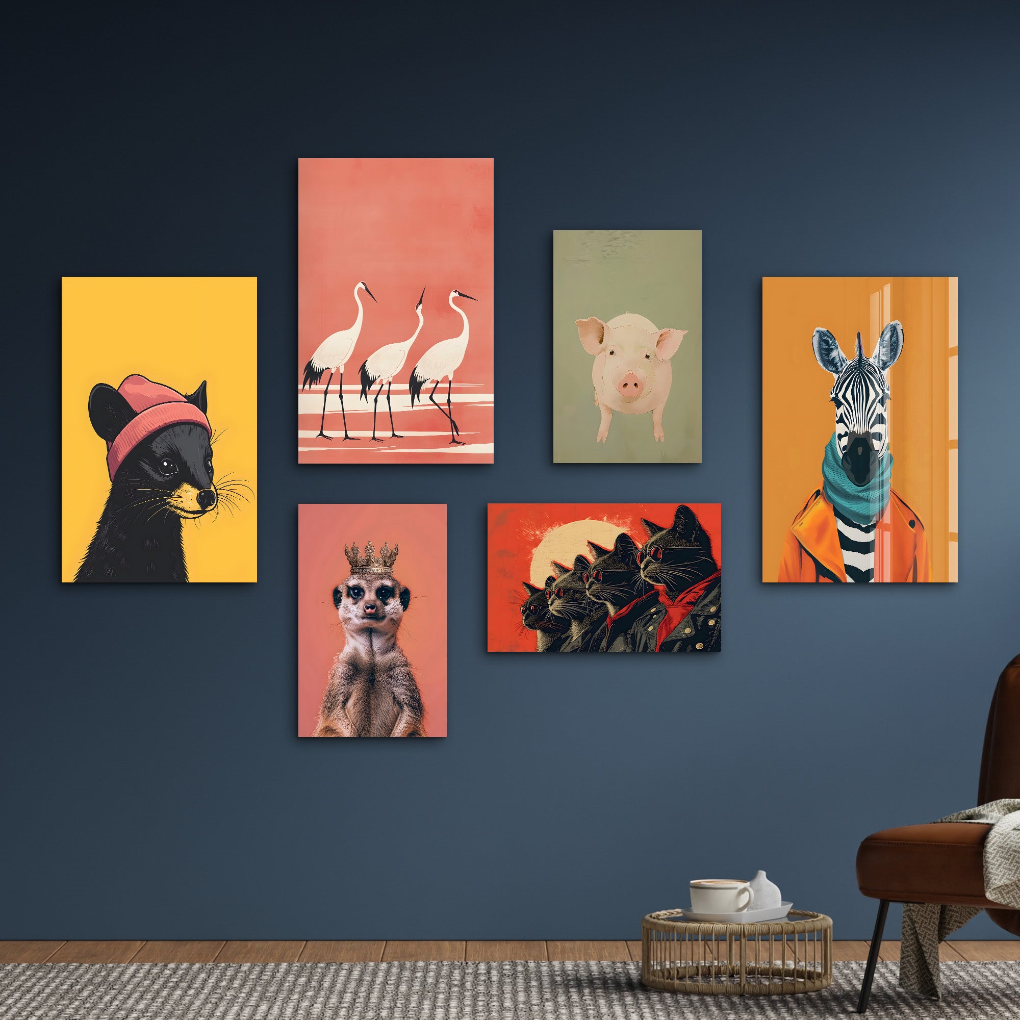 Vivid and Stylish Wildlife Gallery Glass Wall Art Set - Artdesigna