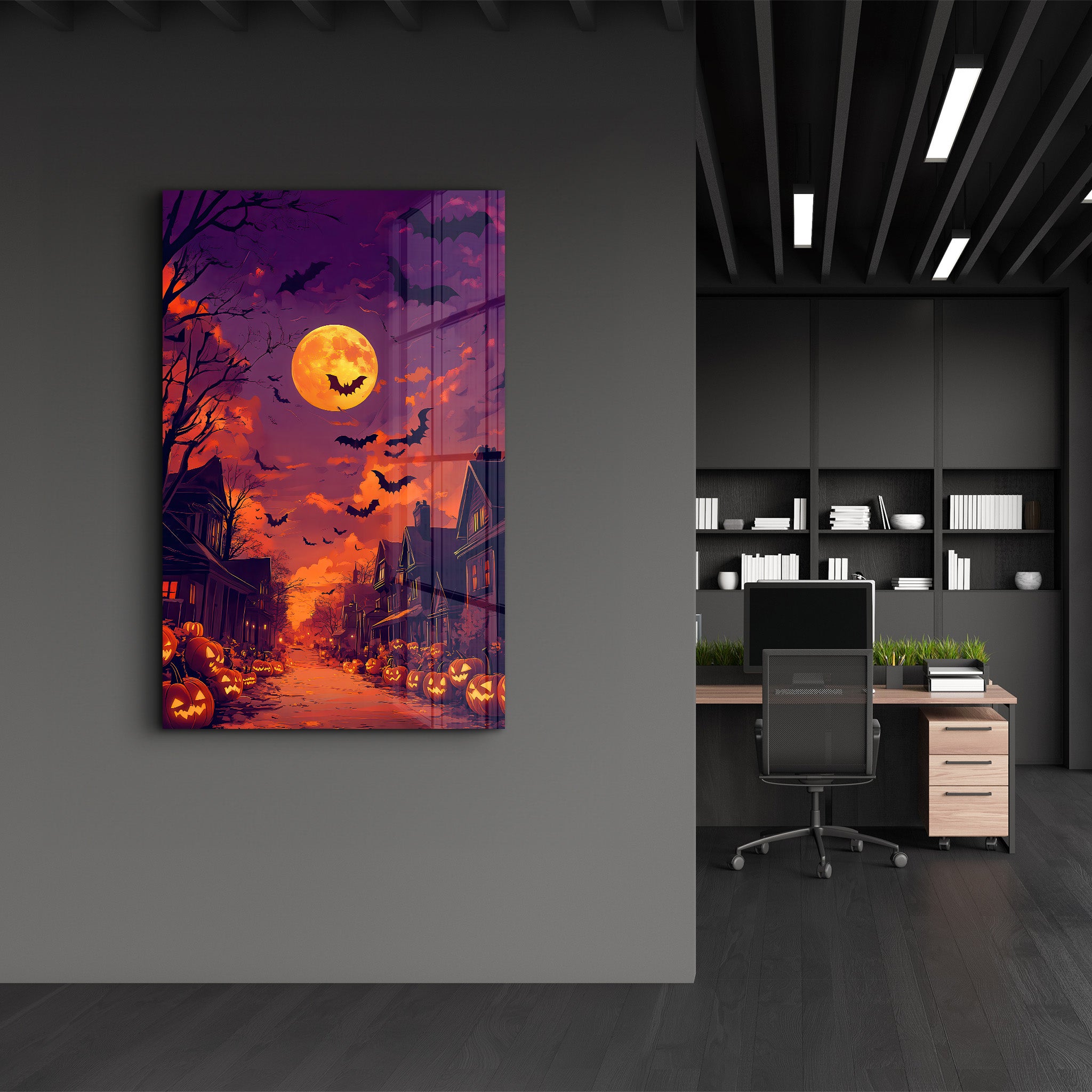 Halloween Neighbourhood | Glass Wall Art - Artdesigna