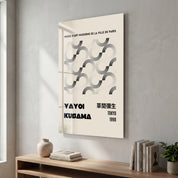 Abstract Yayoi Kusama-inspired geometric black and white Japanese pop art glass wall art by Artdesigna.