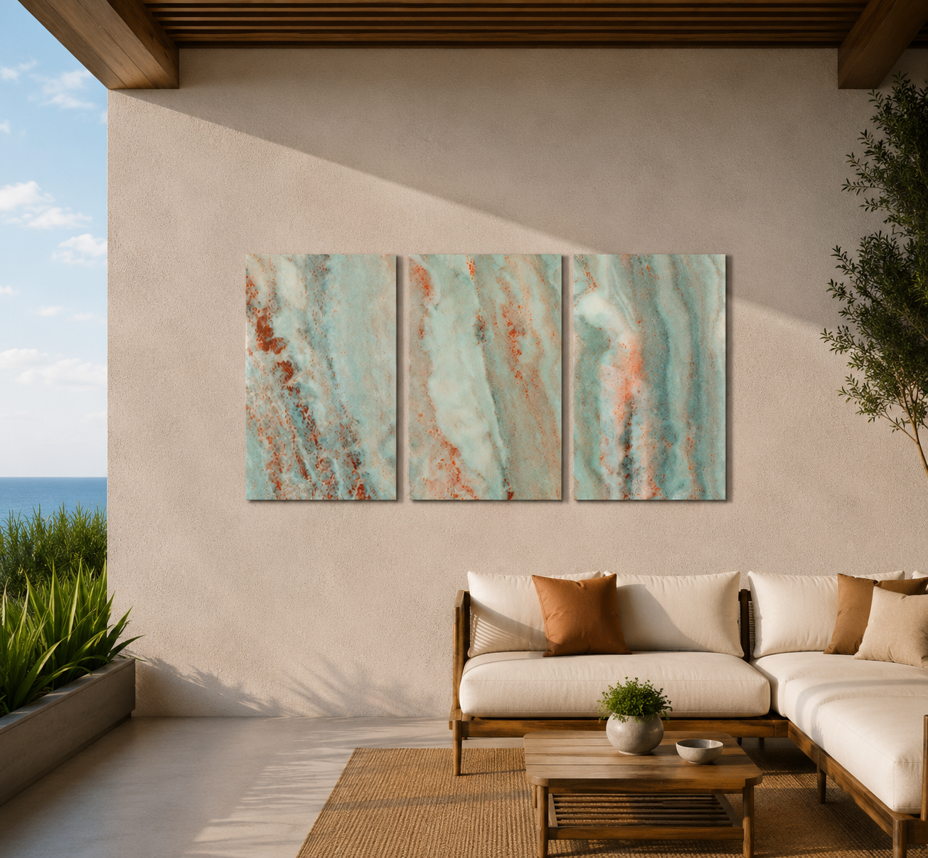 Oxidized Aqua Trio | Glass Wall Art