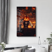 Pumpkin Bartender | Halloween Glass Wall Art - Artdesigna