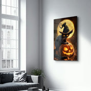 Kitty Witch | Halloween Glass Wall Art - Artdesigna