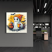 Chillin' Ghost: Halloween Vibes | Halloween Style Glass Wall Art - Artdesigna