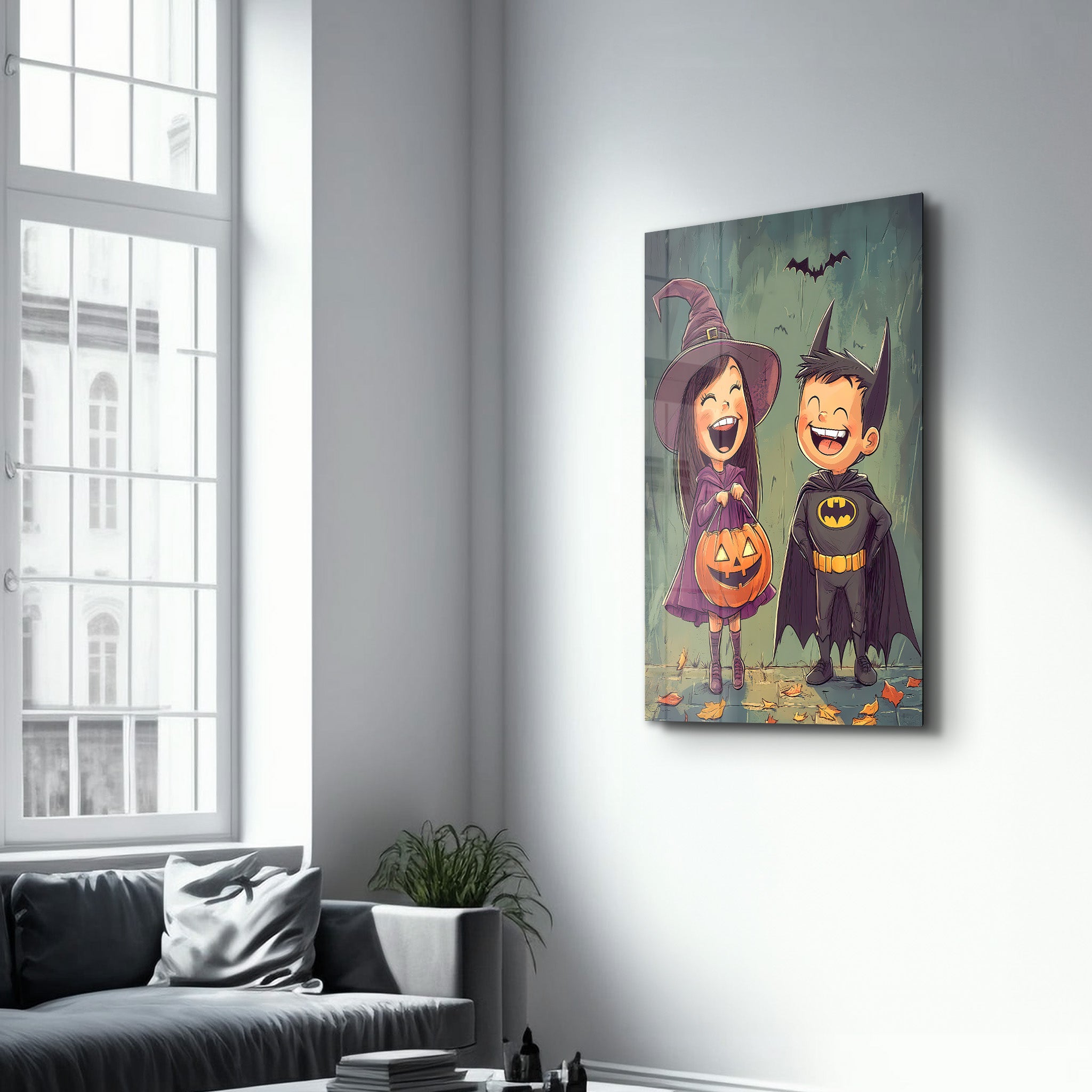 Trick-or-Treat Joy | Halloween Glass Wall Art - Artdesigna