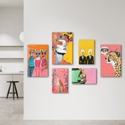 Retro Pop & Surrealist Safari Gallery Glass Wall Art Set - Artdesigna