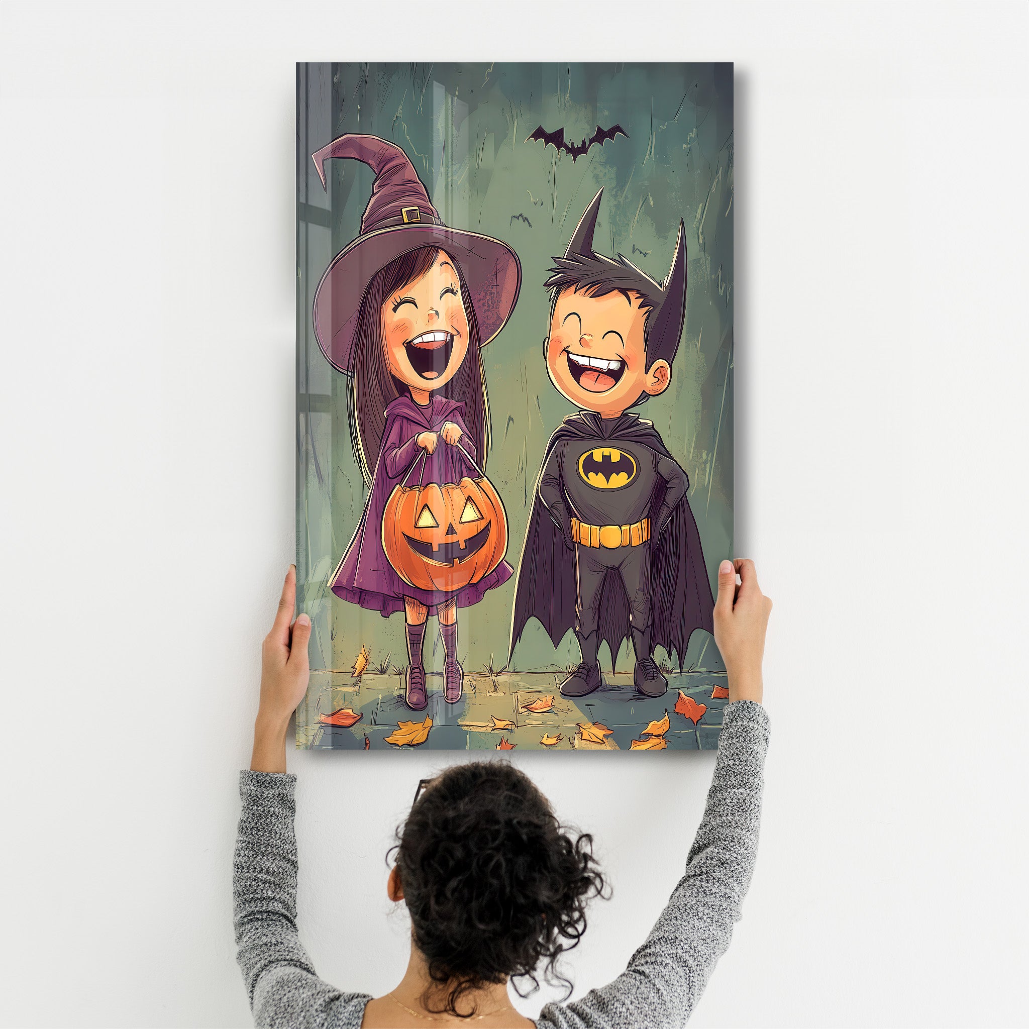 Trick-or-Treat Joy | Halloween Glass Wall Art - Artdesigna