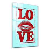 Love Kiss glass wall art by Artdesigna featuring a romantic kiss design on clear glass wall decor.
