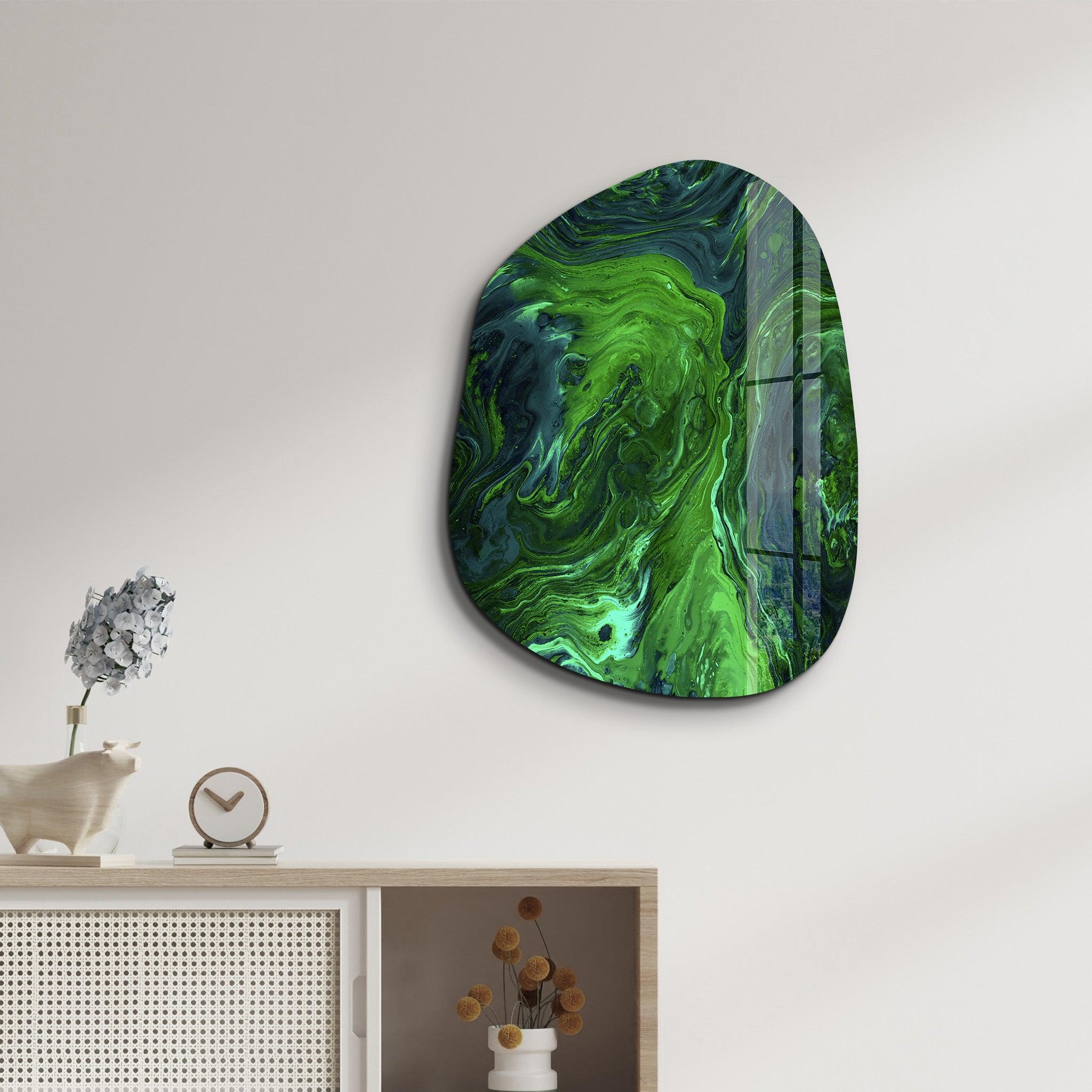 ・"Green Ink"・Amorphous Collection Glass Wall Art - ArtDesigna Glass Printing Wall Art