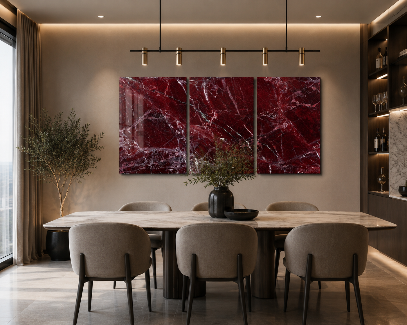 Rare Burgundy Marble Trio | Glass Wall Art