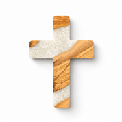 Handmade olive wood and artistic resin wall cross, decorative wood wall art with intricate design by Artdesigna.