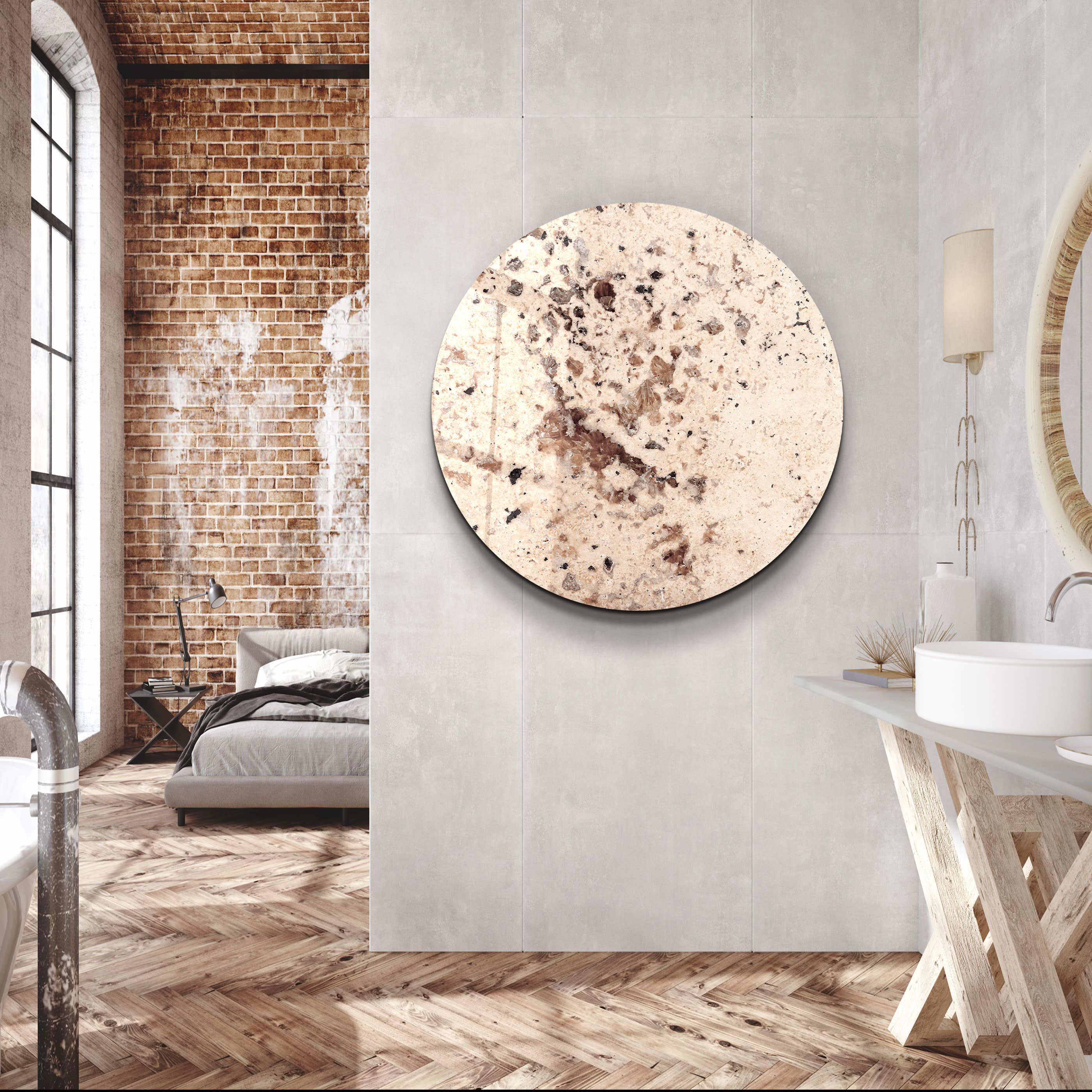 ・"Stone with Crystals - Beige"・Rounded Glass Wall Art - ArtDesigna Glass Printing Wall Art