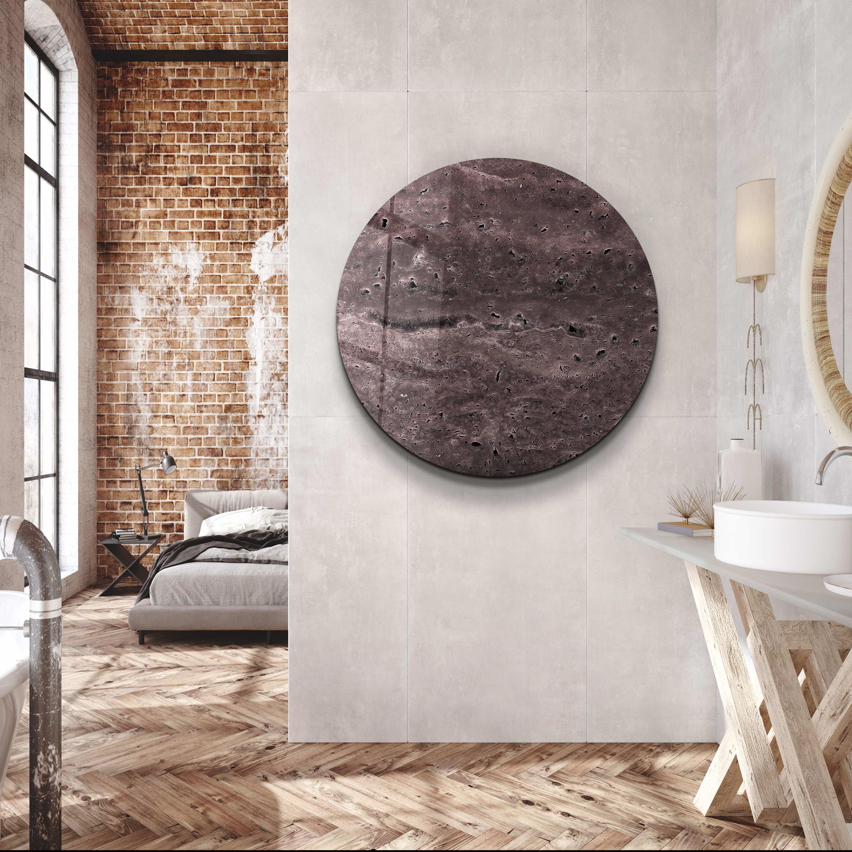 ・"Travertine - Moon - Chocolate"・Rounded Glass Wall Art - ArtDesigna Glass Printing Wall Art