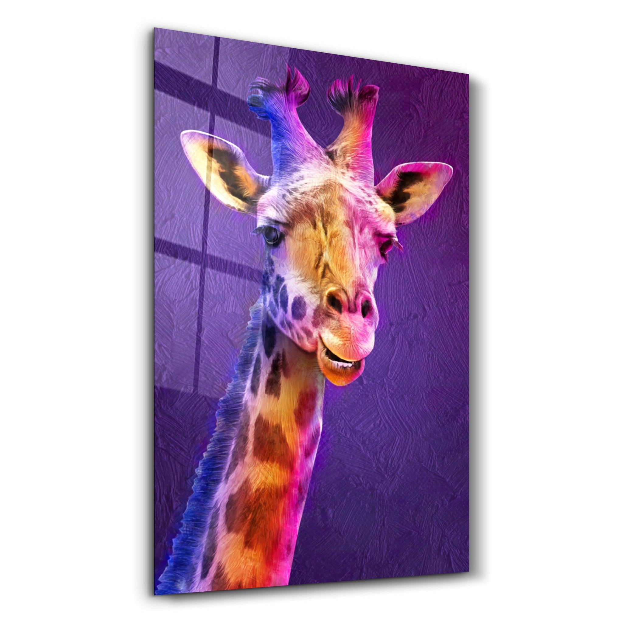 Purple Giraffe | Glass Wall Art - Artdesigna