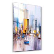 Abstract Boats and Buildings | Glass Wall Art - Artdesigna