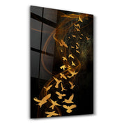 Abstract Yellow Birds | Glass Wall Art - Artdesigna