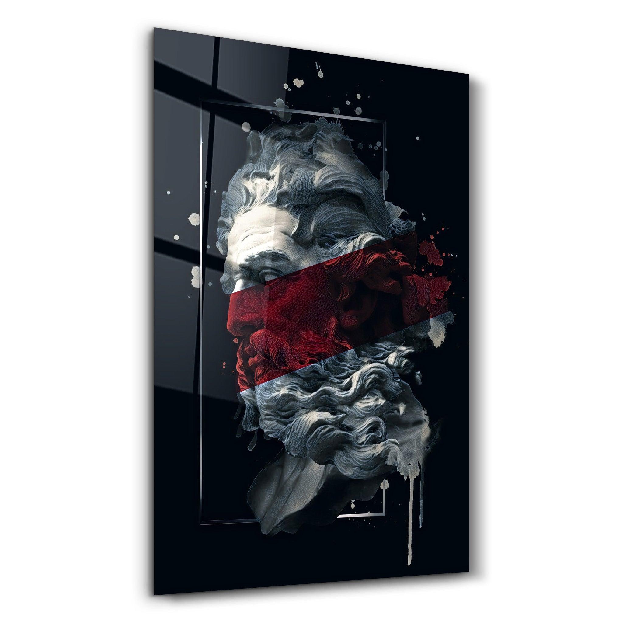 Abstract Red Poseidon | Glass Wall Art - Artdesigna