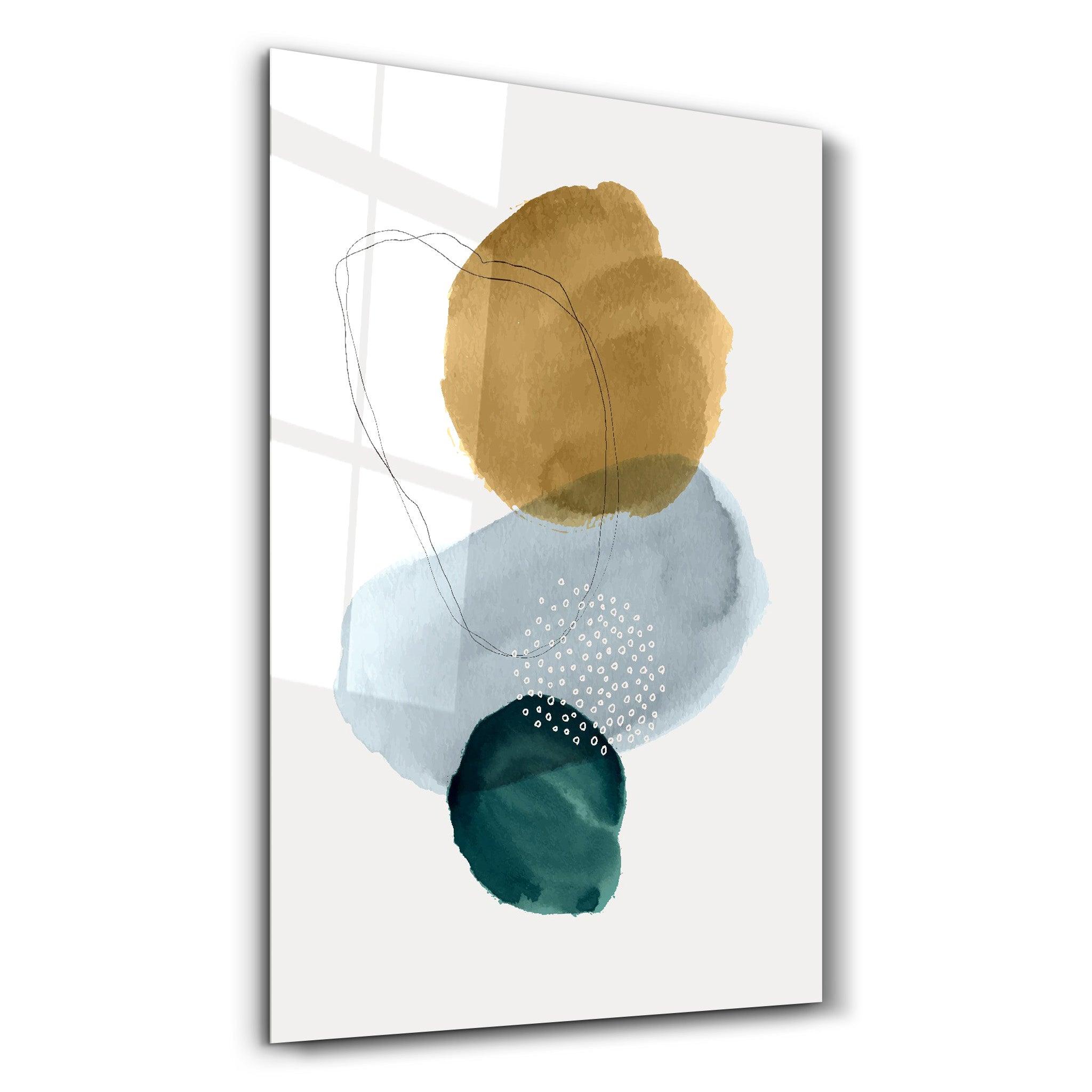 Green and Golden Shapes 2 | Glass Wall Art - Artdesigna