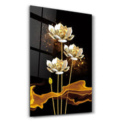 The Golden Leaf Plant | Glass Wall Art - Artdesigna