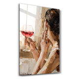 Abstract Woman Potrait With Wine | Glass Wall Art