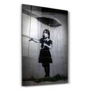 Banksy - Girl with an umbrella | Glass Wall Art - Artdesigna