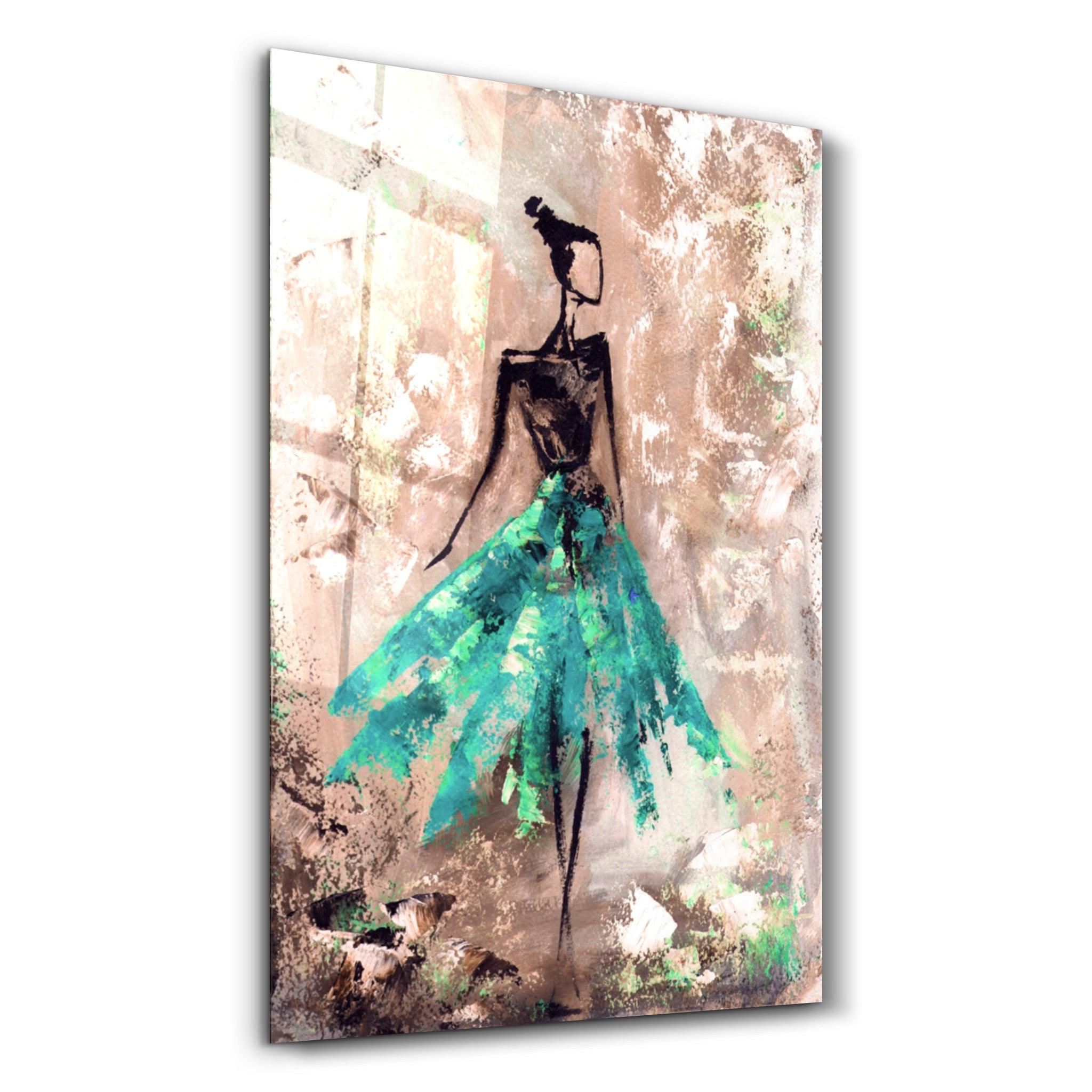 Ballerina (Green) | Glass Wall Art - Artdesigna