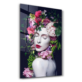 Floral Woman Portrait | Glass Wall Art