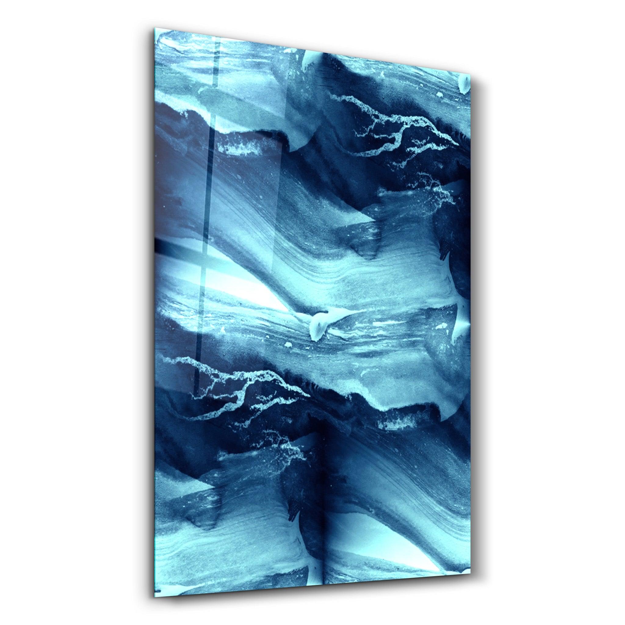 Abstract Waves in Blue | Glass Wall Art - Artdesigna