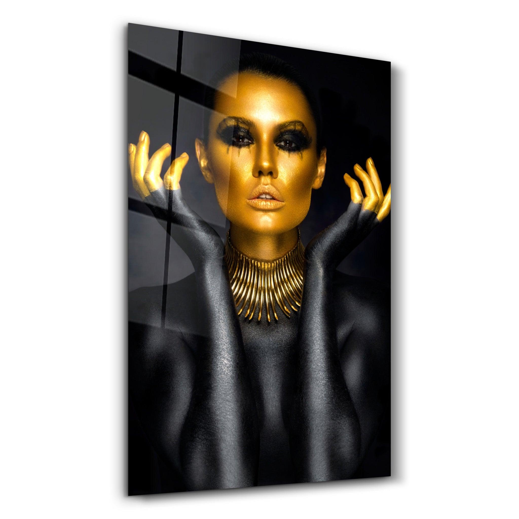 Golden Face and Fingers | Glass Wall Art - Artdesigna