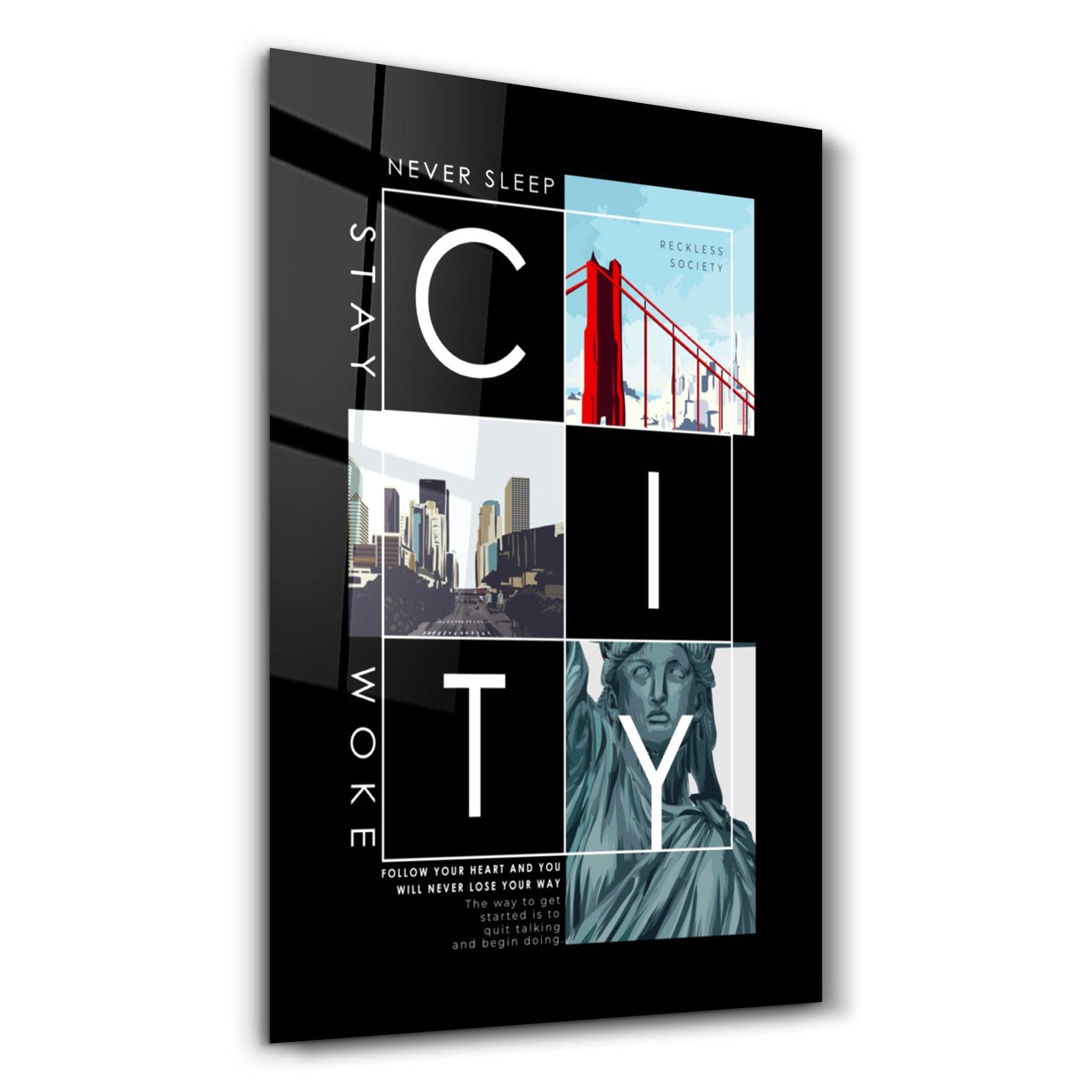 City - Never Sleep | Glass Wall Art - Artdesigna