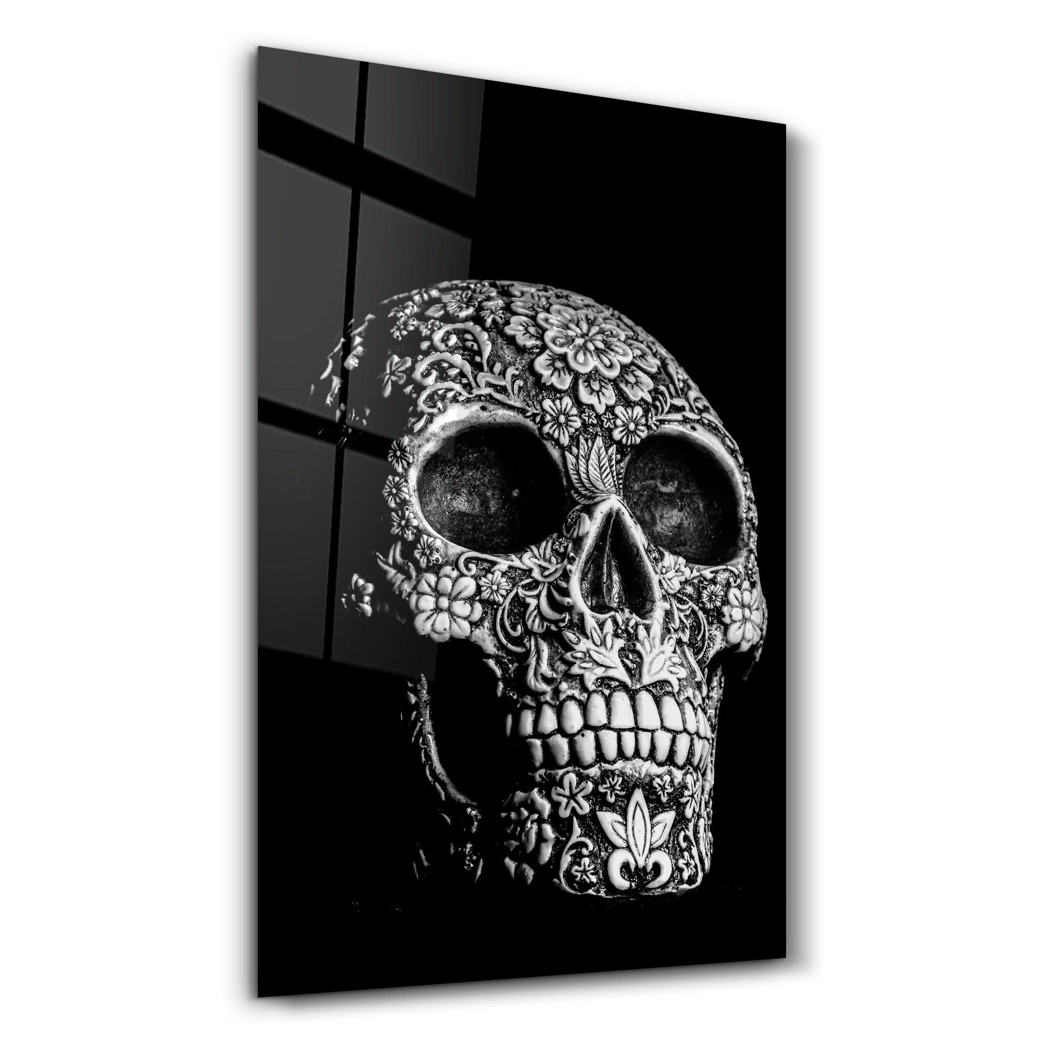 Grey Skull | Glass Wall Art - Artdesigna