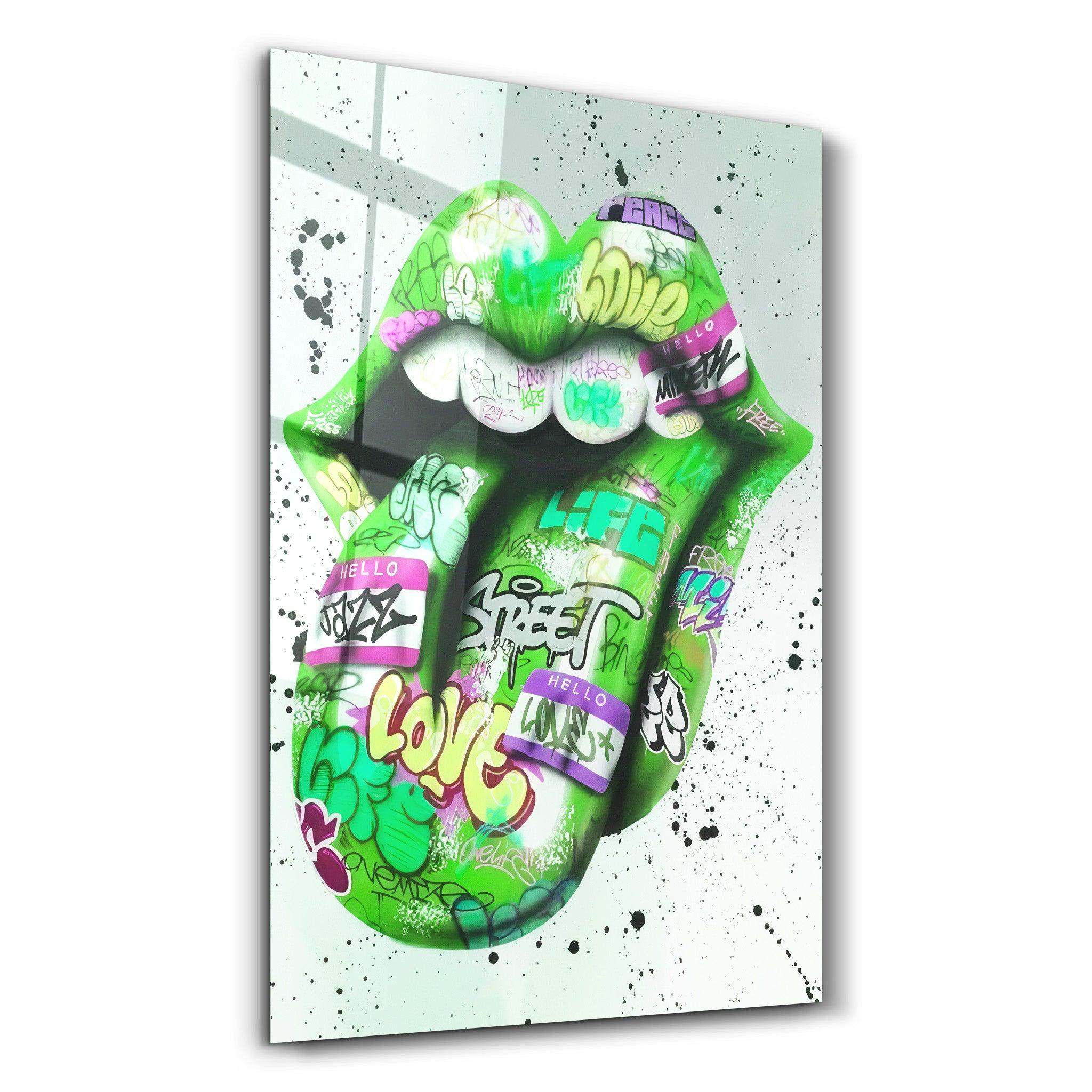 Tongue - Green | Designer's Collection Glass Wall Art - Artdesigna