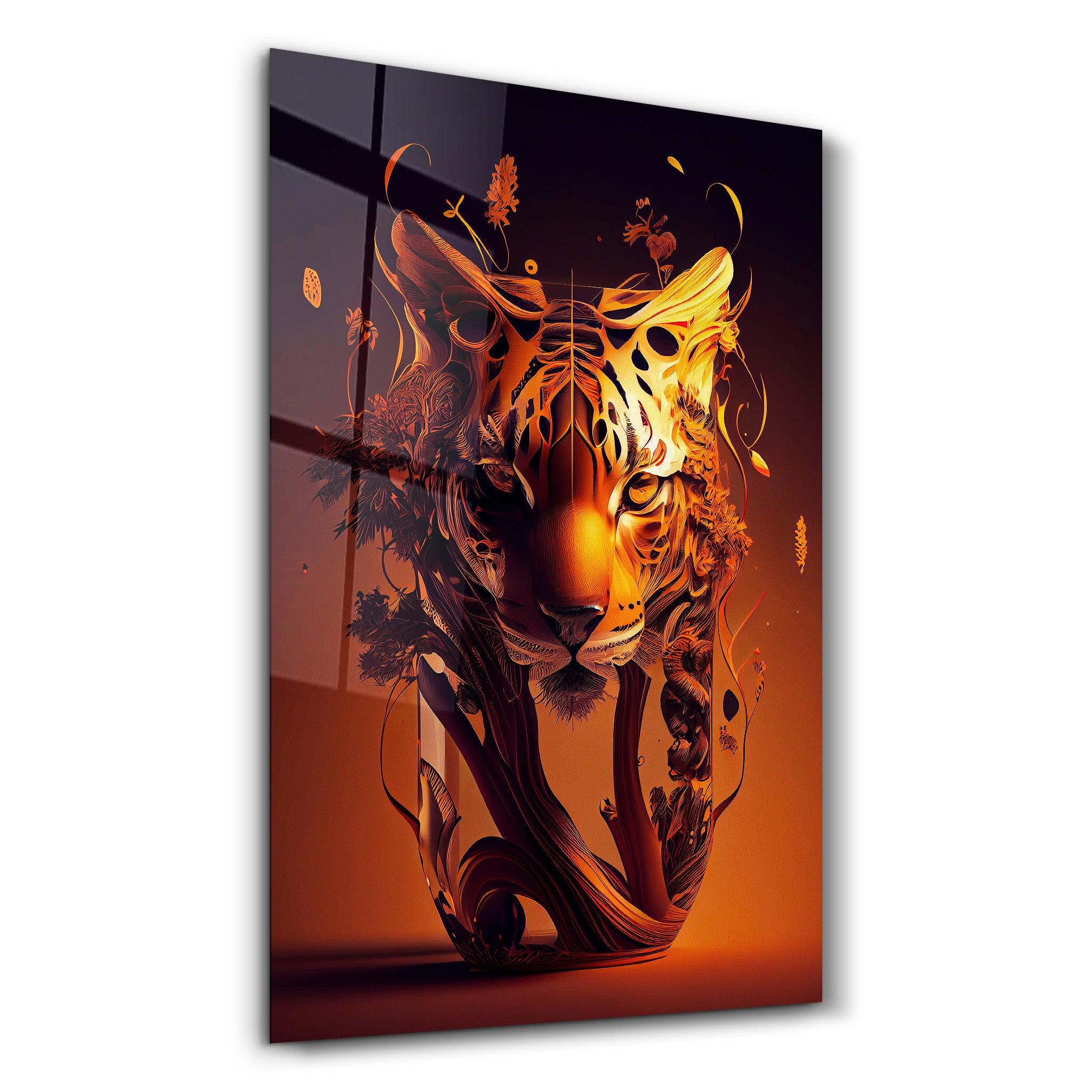 Tiger Vase | Secret World Collection Glass Wall Art - Artdesigna