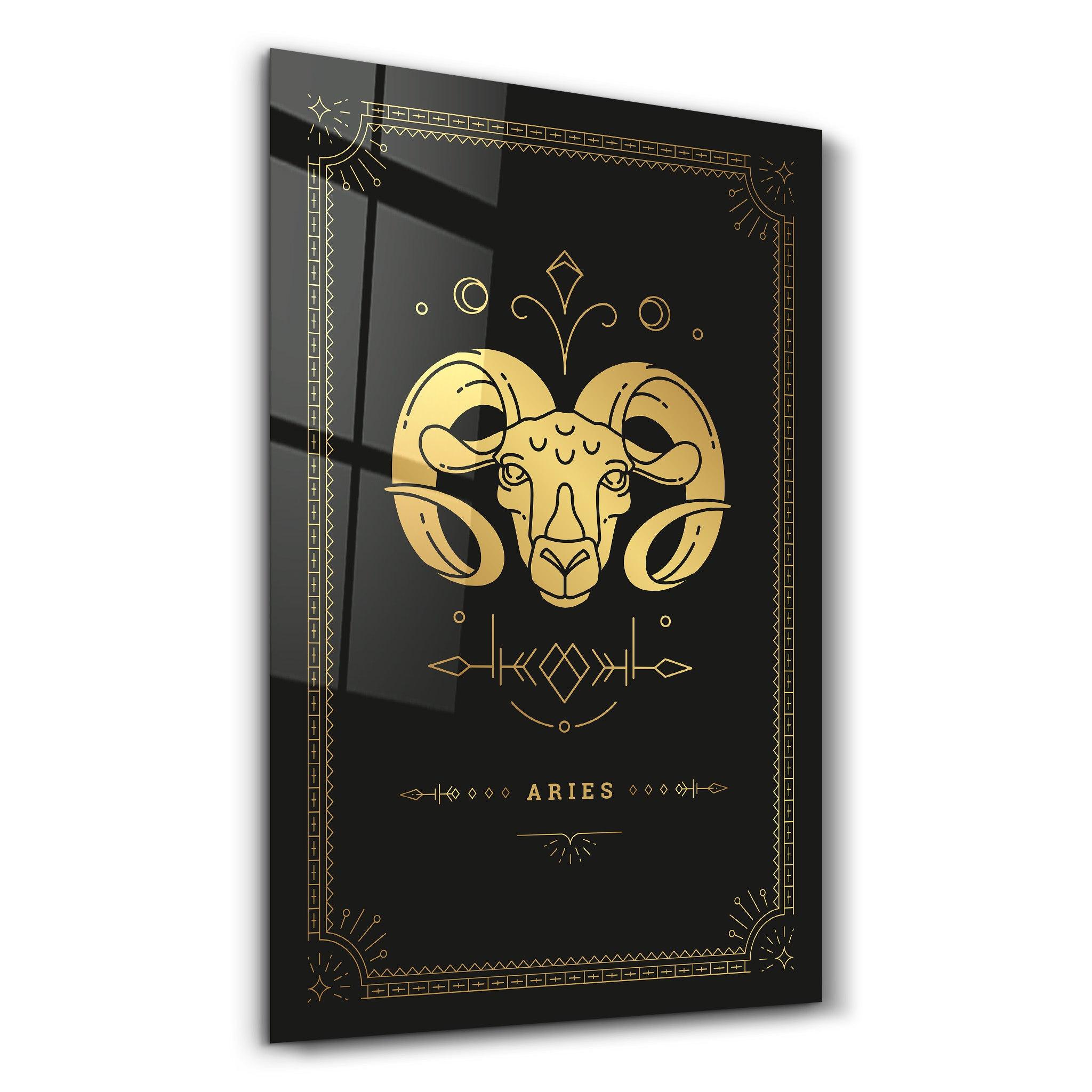 ARIES | Black Zodiac Collection Glass Wall Art - Artdesigna