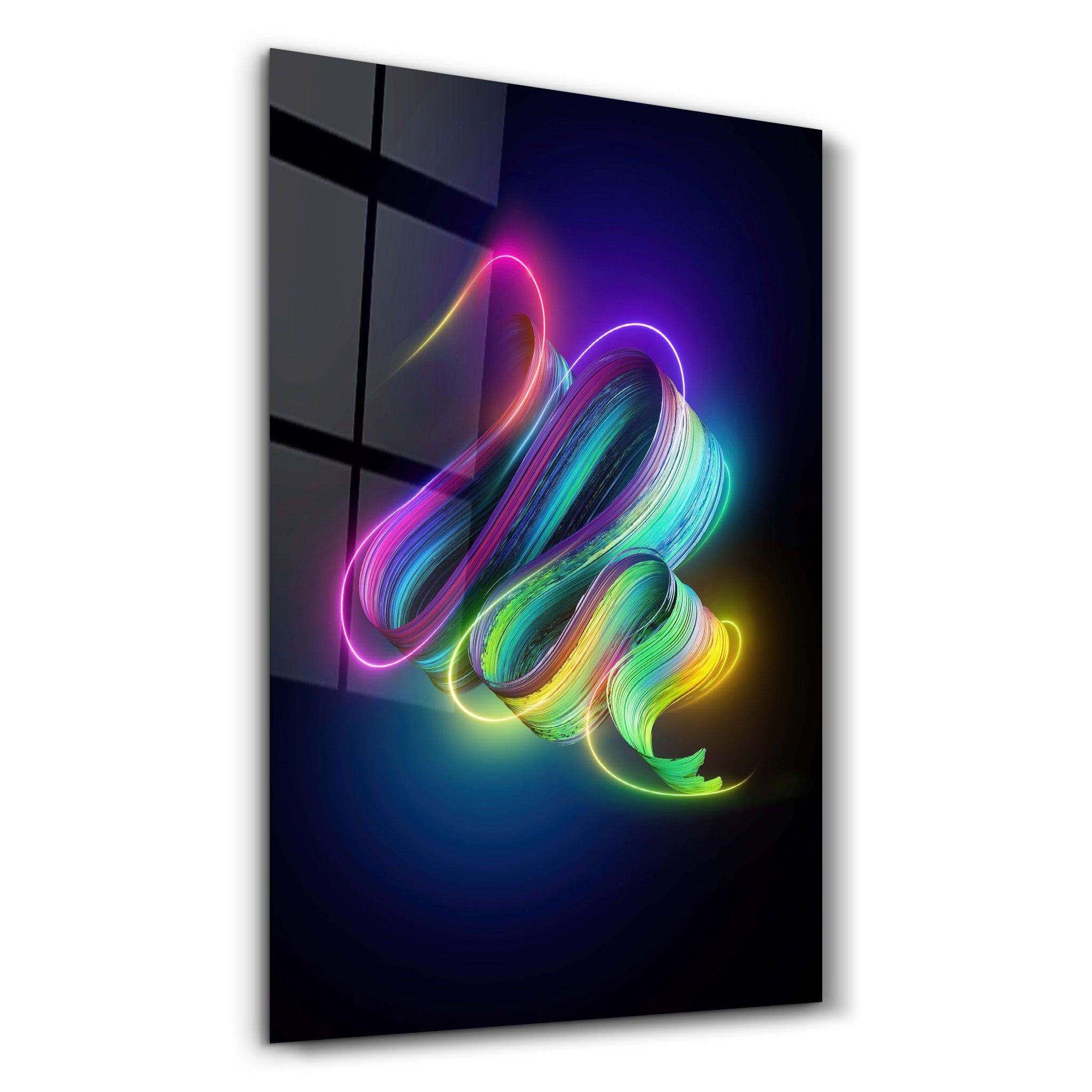 Neon Brush Strokes | Glass Wall Art - Artdesigna