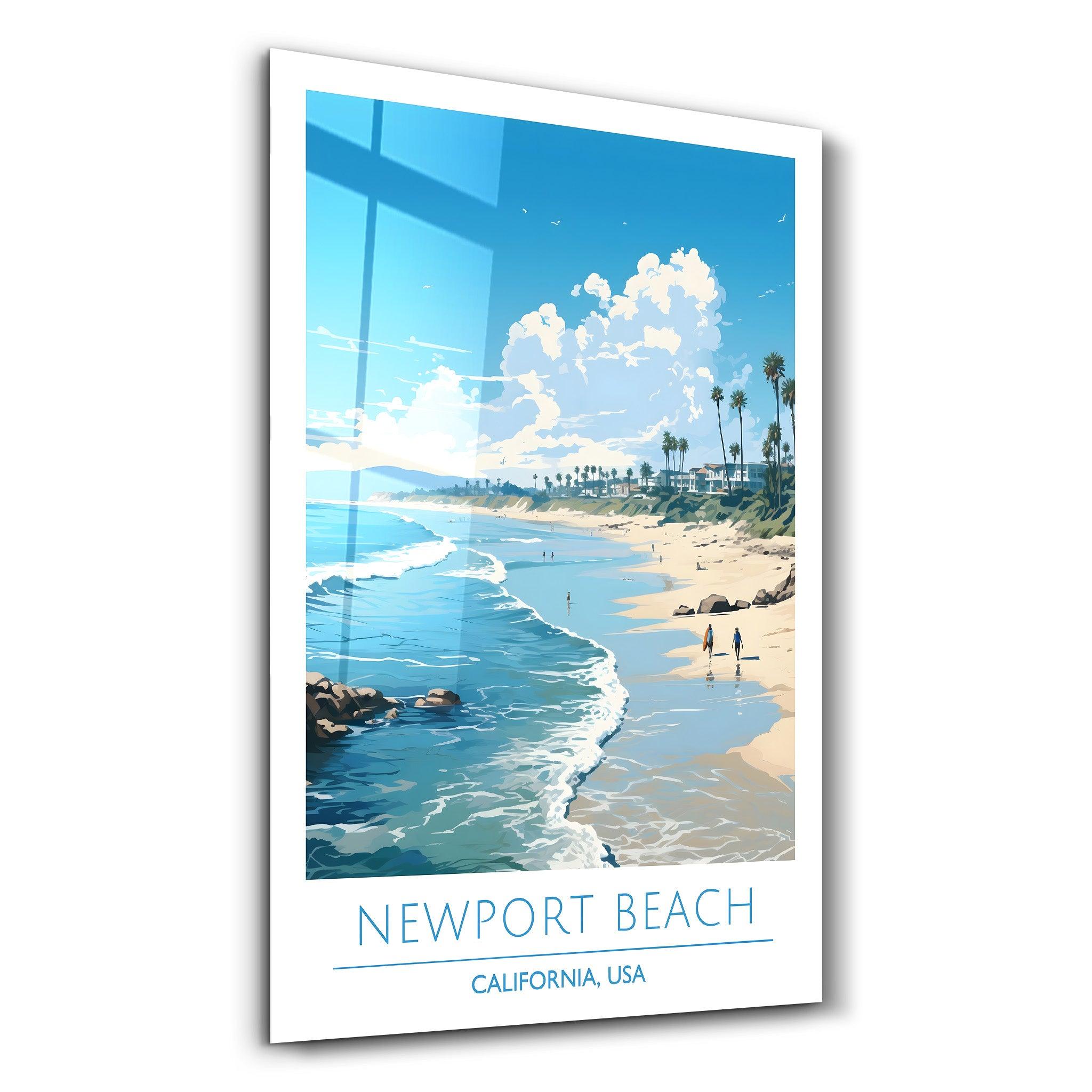 New Port Beach California-Travel Posters | Glass Wall Art - Artdesigna