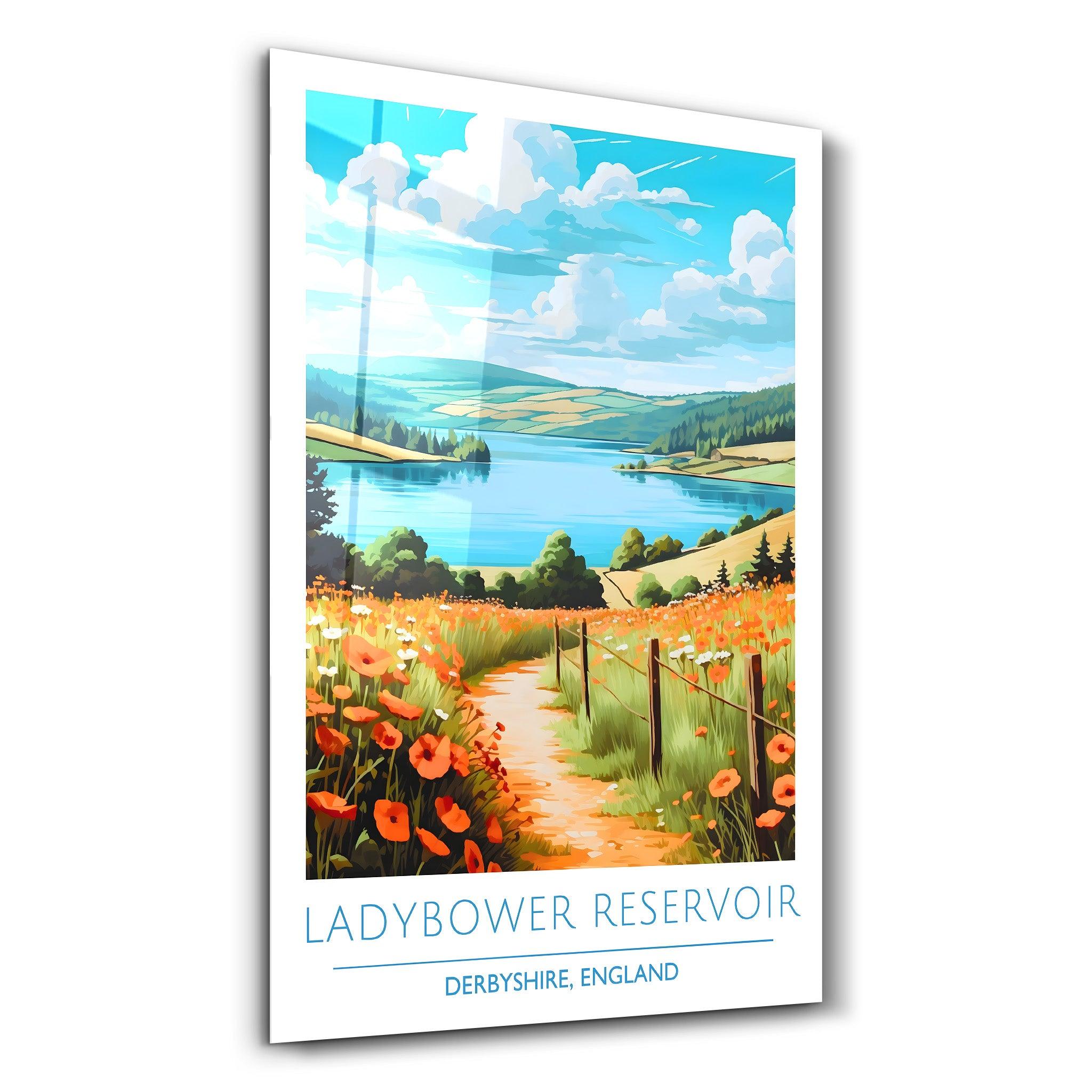 Ladybower Reservoir-Derbyshire England-Travel Posters | Glass Wall Art - Artdesigna