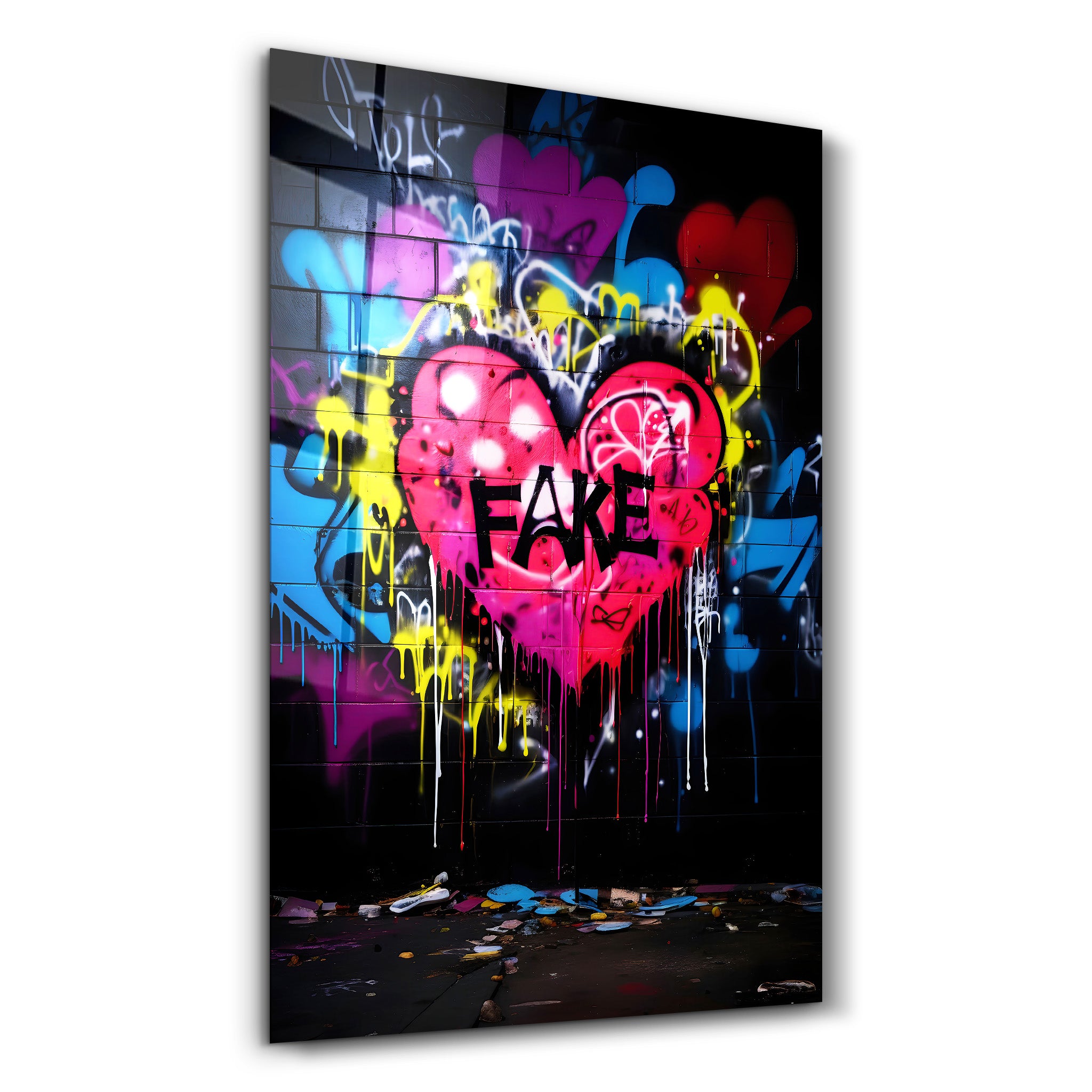 Fake Love Graffiti - Glass Wall Art - Artdesigna