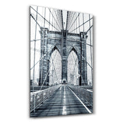 Brooklyn Bridge Retro Gray 2 | Glass Wall Art - Artdesigna