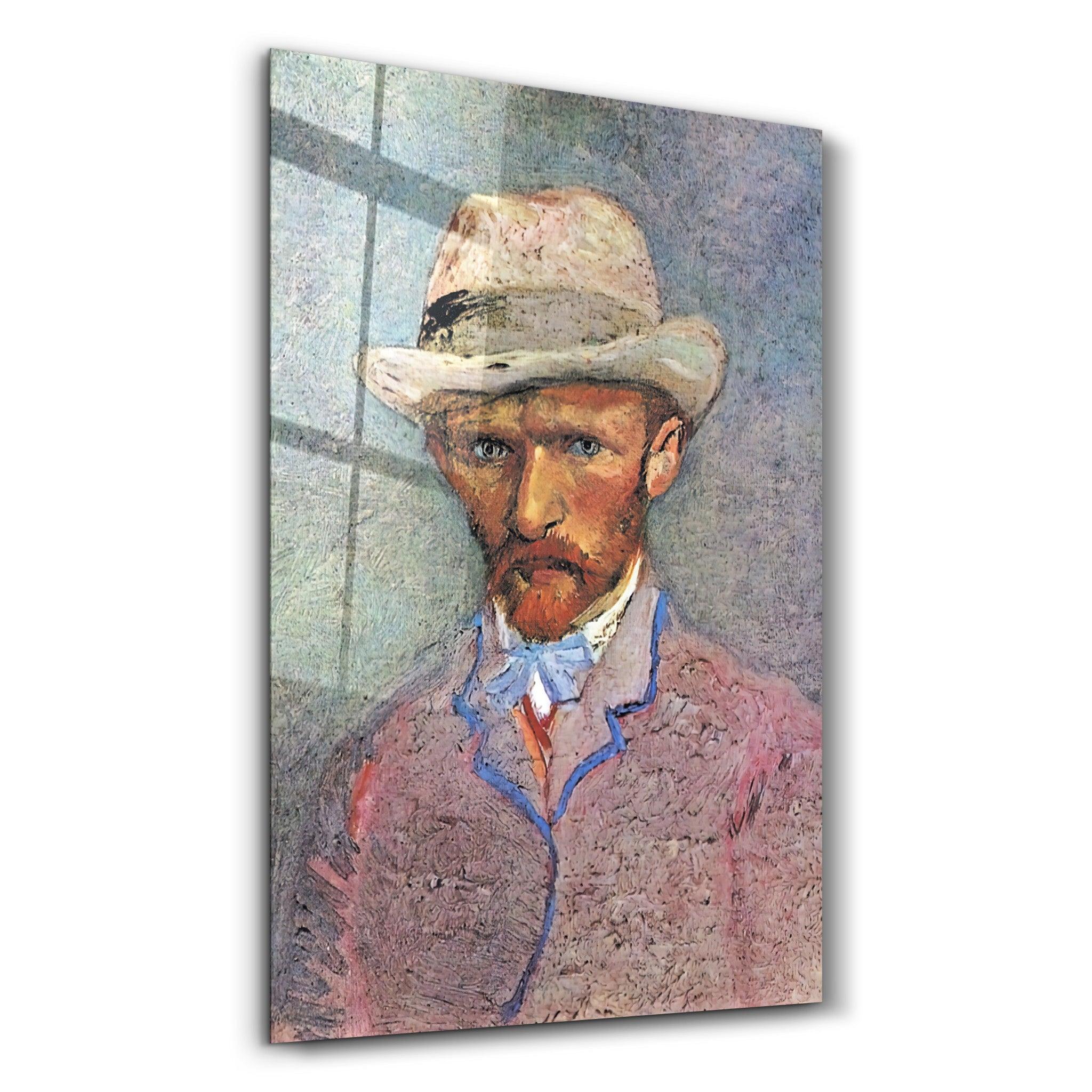 Vincent van Gogh's Self-Portrait with a Gray Straw Hat (1887) | Glass Wall Art - Artdesigna